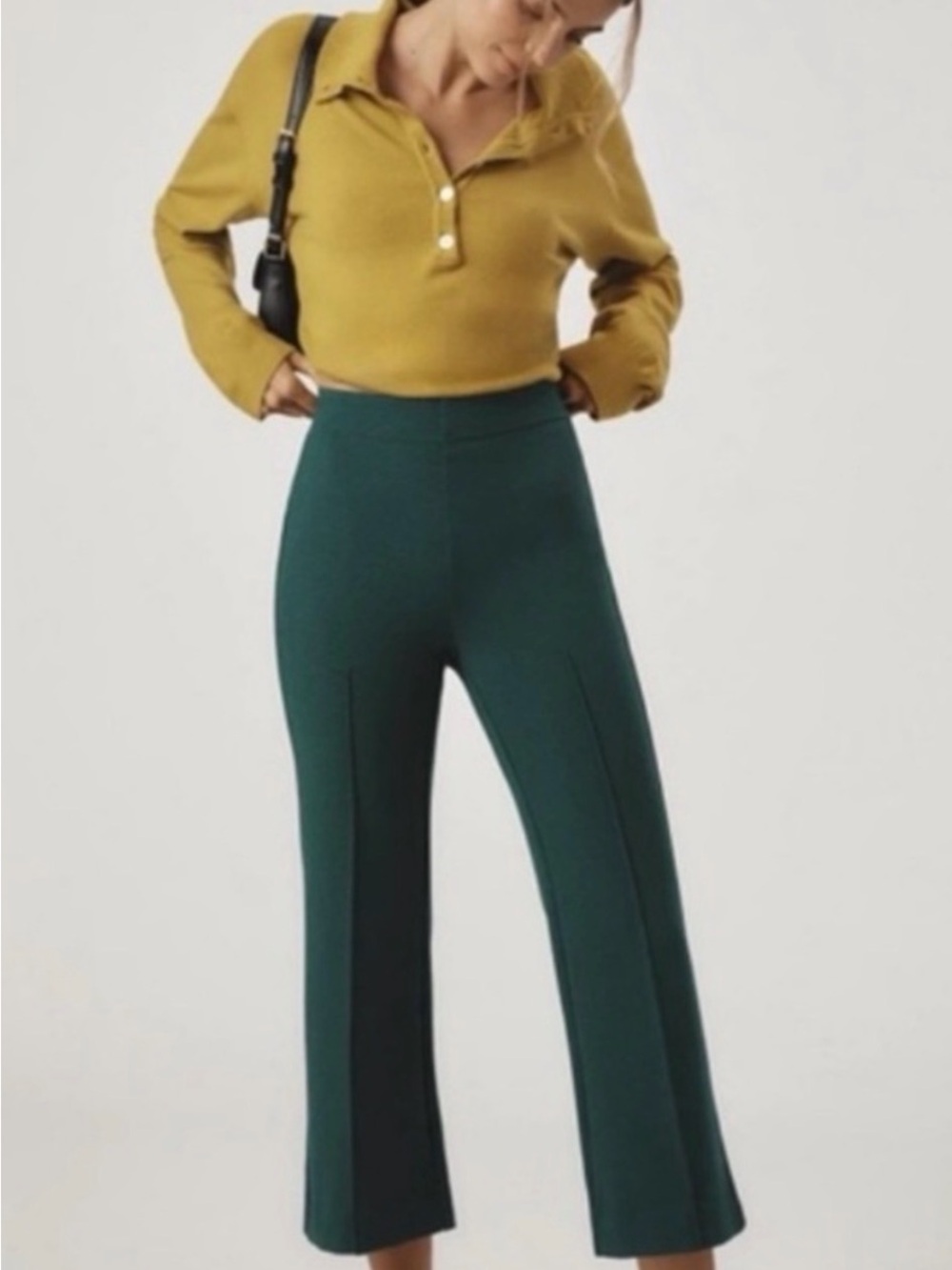 Anthropologie Maeve the Margot Hunter Green Cropped Kick Flare Pants